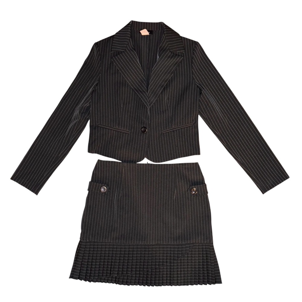 Vtg. 90s Y2K Pinstripe Two Piece Skirt Set Office Siren Corpcore